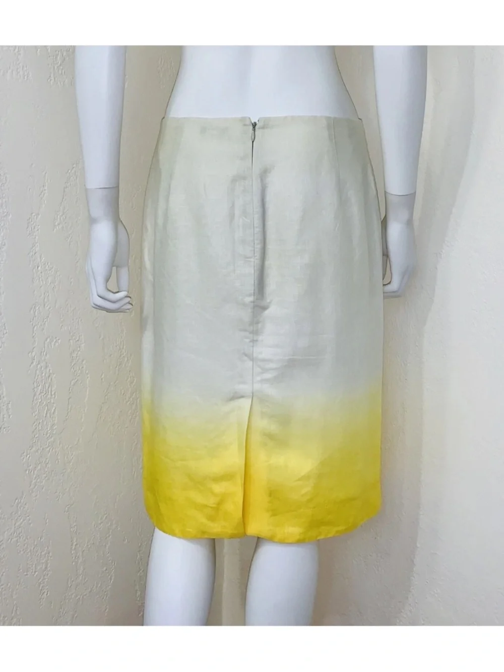 J.Crew Yellow Dipped Ombré Linen Knee Length A-line Skirt Career Size 6 Vintage